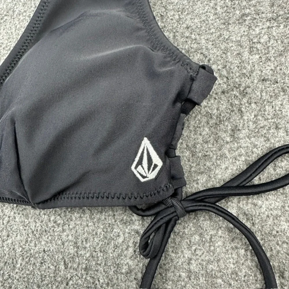 Volcom Womens Simply Solid V-Neck Side Tie Bikini Top Black Size Medium O1032001